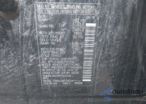 2019 Nissan Rogue Sv z USA, uszkodzony, nr VIN KNMAT2MVXKP504546